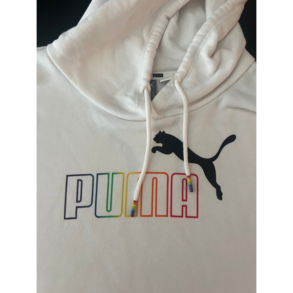 Puma Womens White Cropped Hoodie Rainbow Logo Sweatshirt Large (1092) - Picture 12 of 12